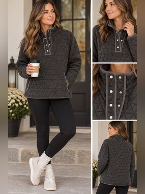 Hello Nite Los Angeles Quilted Snap Pullover – 100% Cotton Cozy Lining for Fall